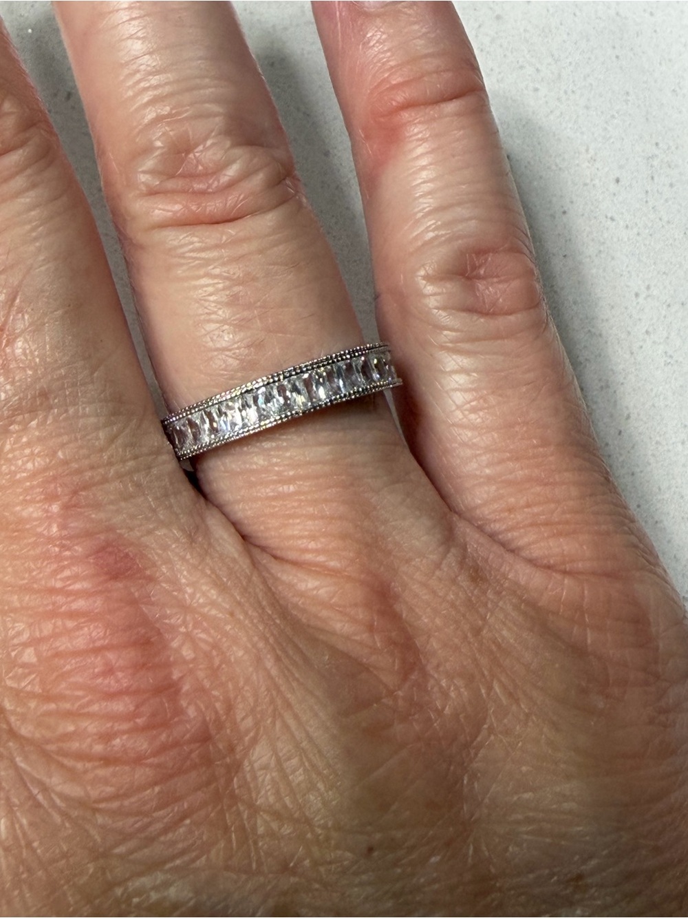 Pretty Bird USA Channel-Set CZ Stones Eternity Band in White Gold-Plates Brass
